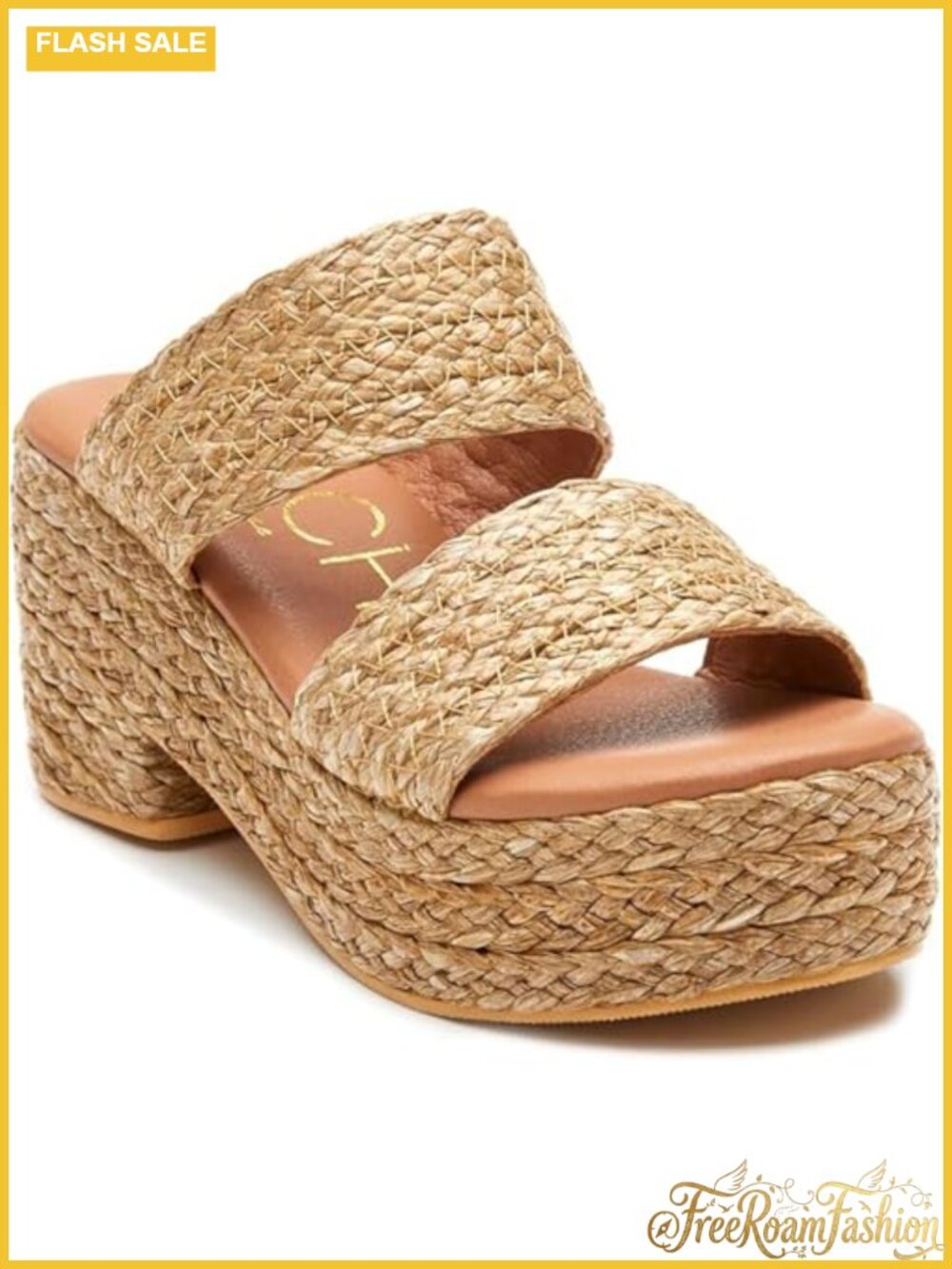 Woven Raffia Platform Block Heel Sandals Slip On Casual Summer Shoes